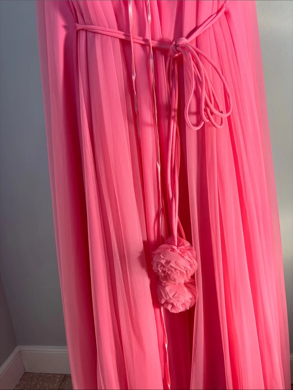 Lucie Ann Layered Pink Chiffon Peignoir Set with Pom Accents! Rare find! Sz M